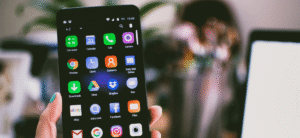 woman holding phone