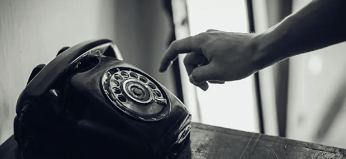 Rotary phone in black and white background