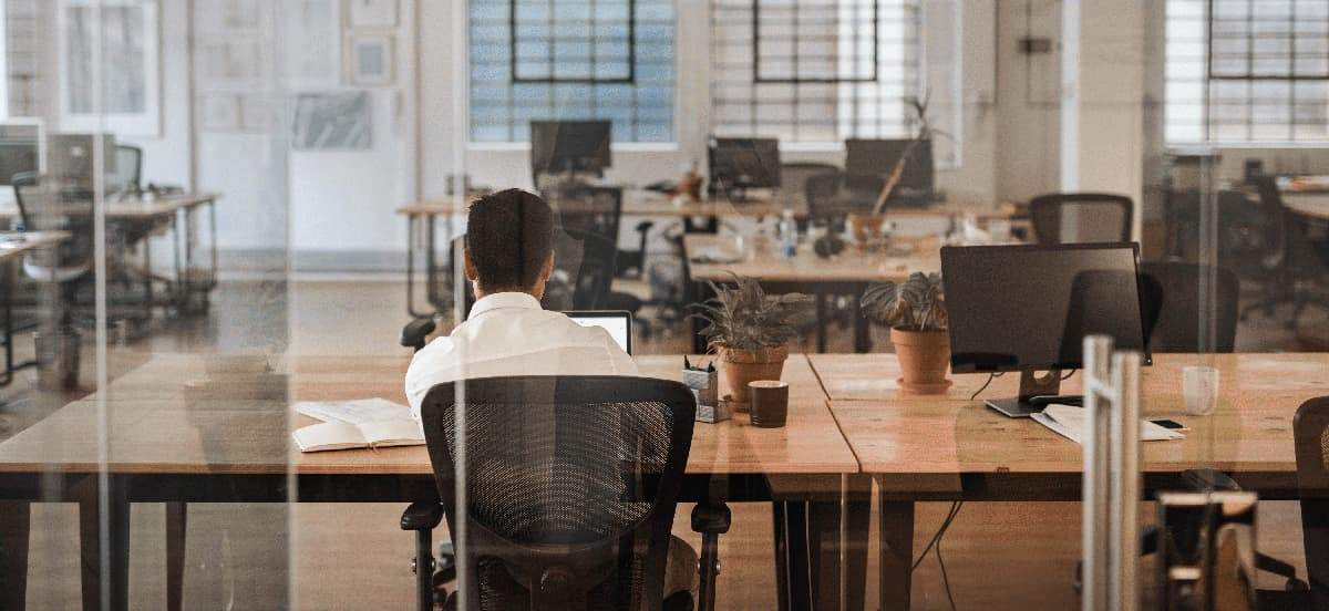 Man in office alone