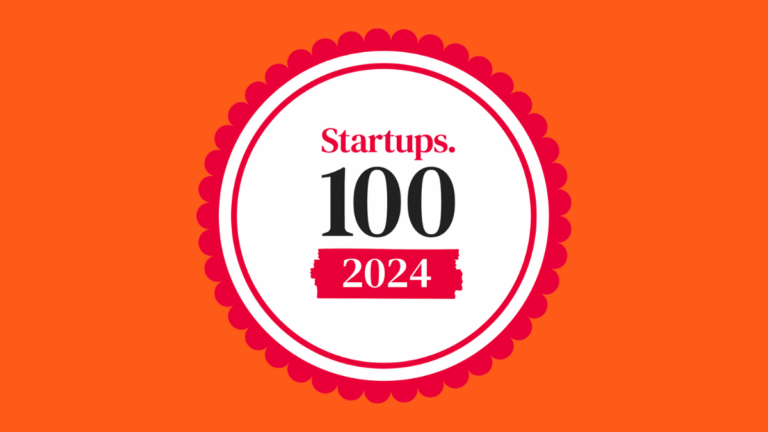 Scaled-down banner for CovertSwarm's feature in the Startups 100 Index, showcasing branding that emphasizes company achievements.