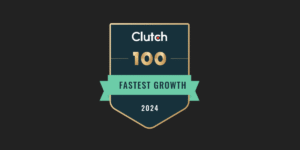Graphic celebrating CovertSwarm's recognition by Clutch as one of the Top 100 Fastest-Growing Companies in 2024. The image highlights the Clutch award logo, with branding elements that emphasize growth and achievement within the cybersecurity industry.