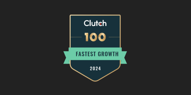 Graphic celebrating CovertSwarm's recognition by Clutch as one of the Top 100 Fastest-Growing Companies in 2024. The image highlights the Clutch award logo, with branding elements that emphasize growth and achievement within the cybersecurity industry.