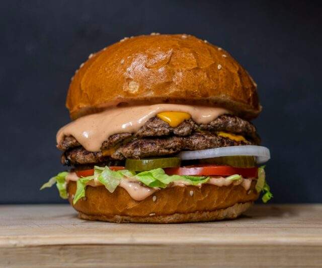 a photo of a burger