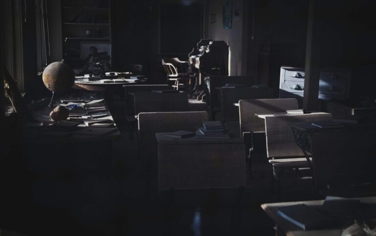 Dark office environment showing interconnected multi-agent AI systems network visualization