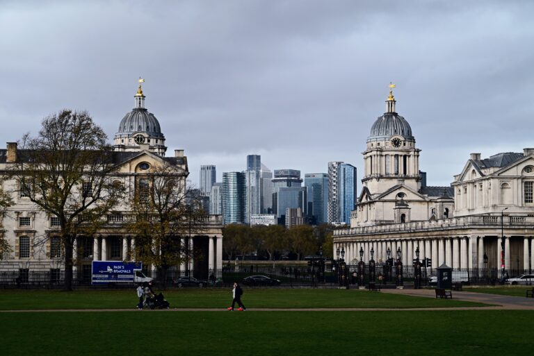UK financial and banking cityscape in the distance