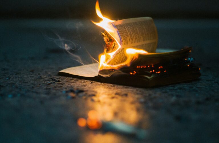 Document burning, fire